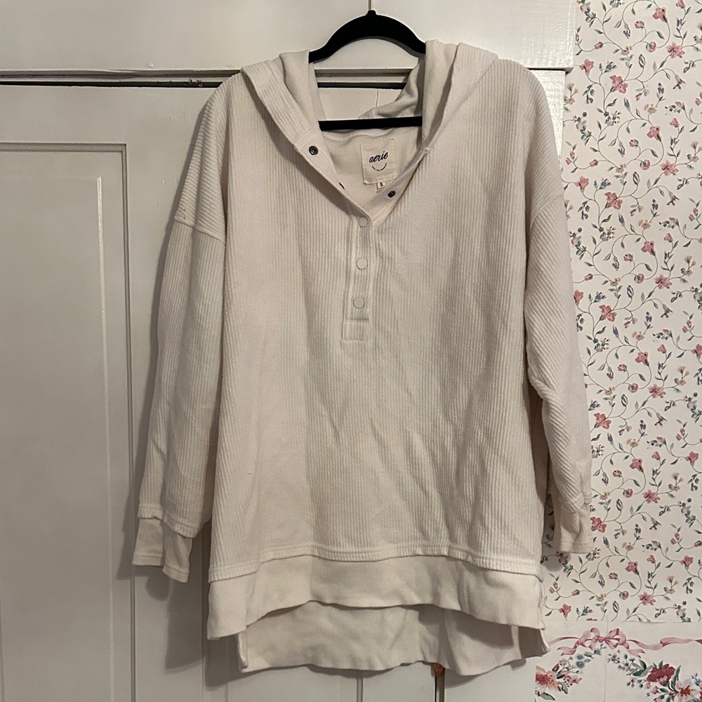 Aerie Cream Hooded Top with Button Details